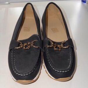 Black Loafers with Gold Chain Detail